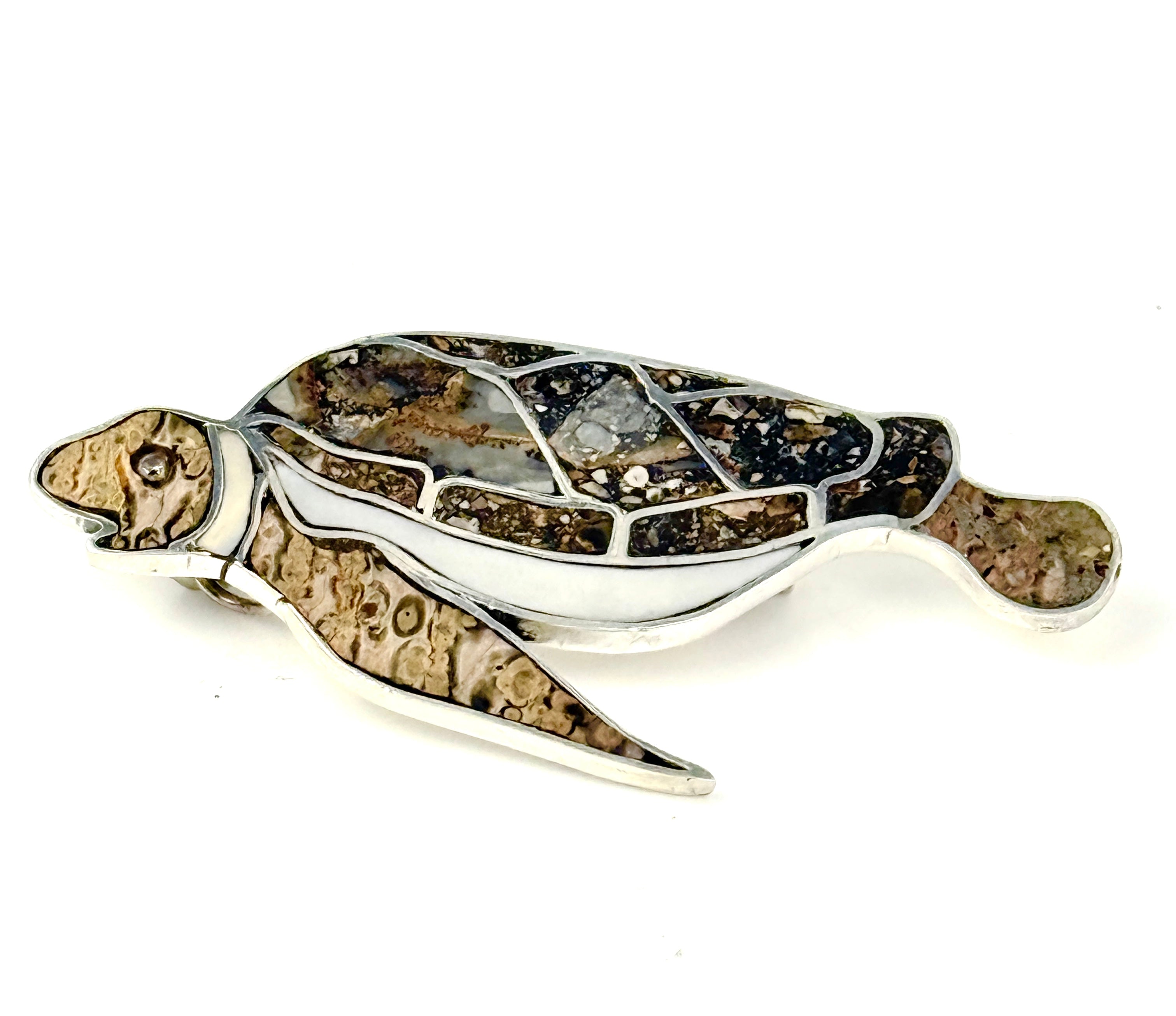 Sea Turtle Stone-Inlaid Brooch