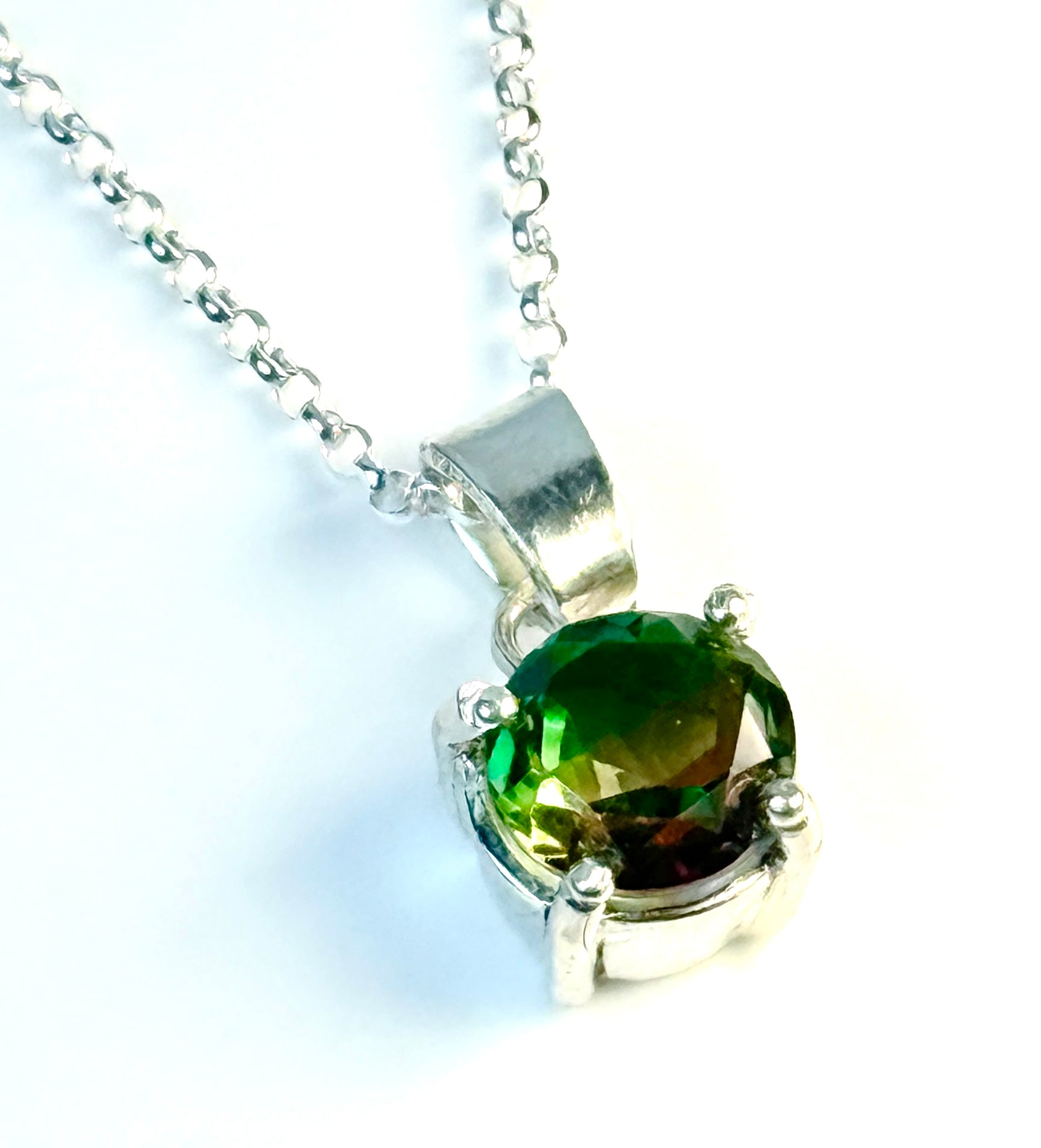 Watermelon Quartz and Sterling Silver Pendant