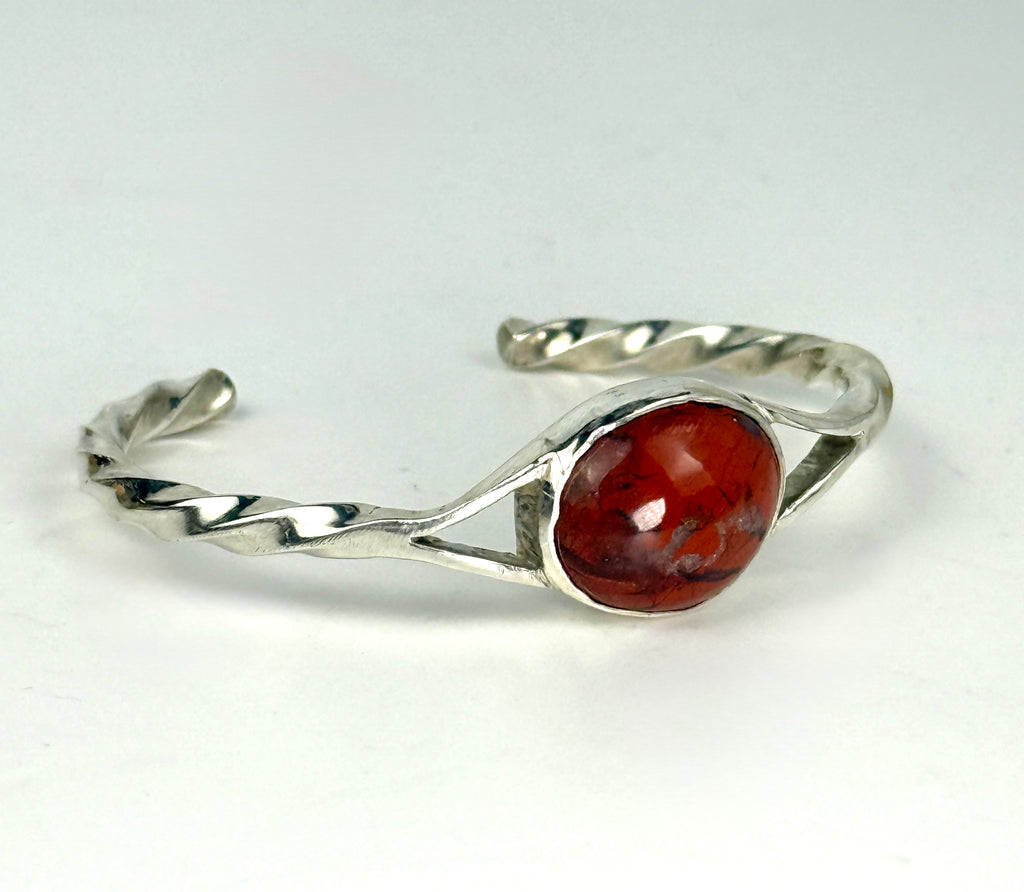 Brick red Jasper and Sterling Cuff