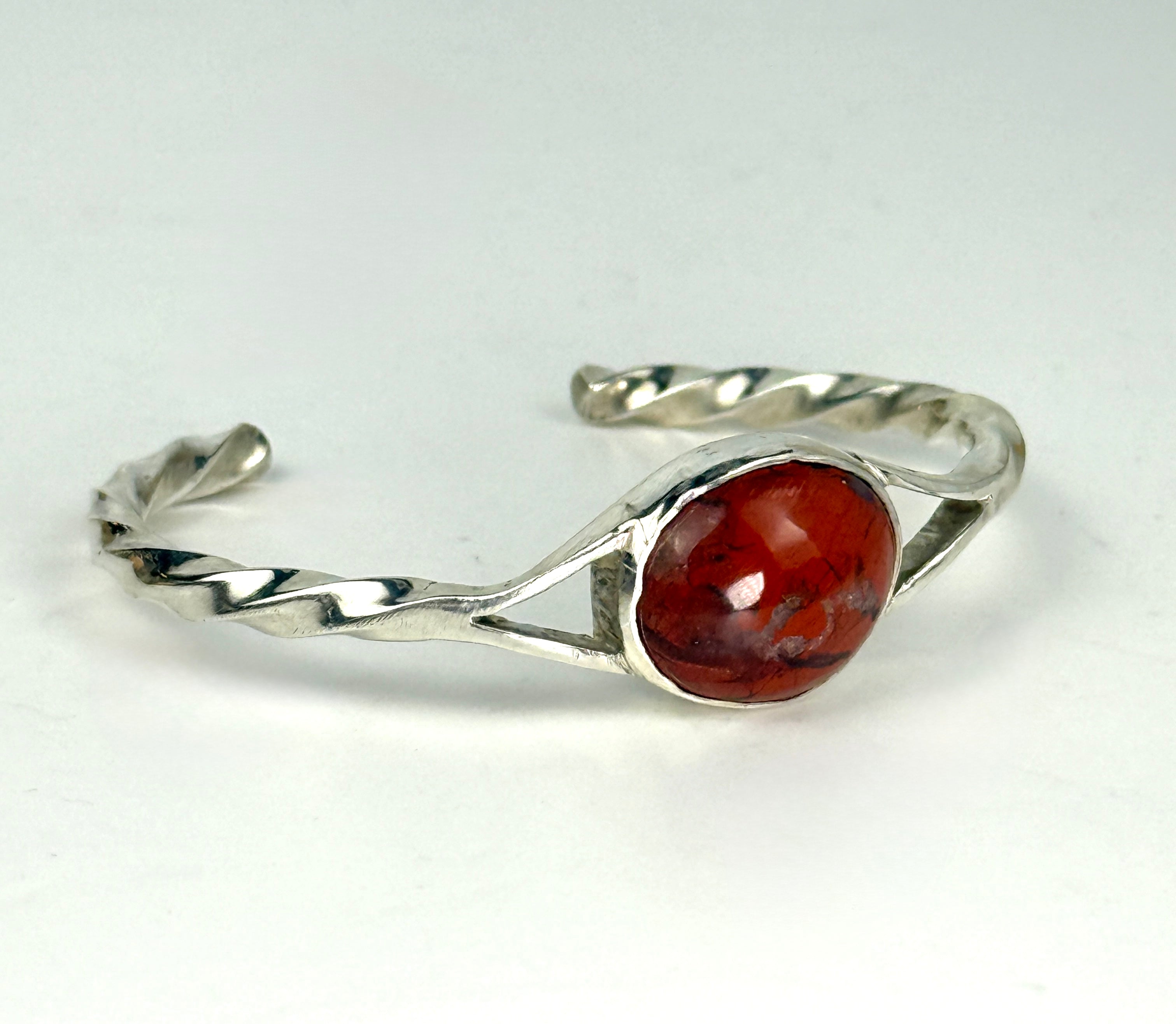 Brick red Jasper and Sterling Cuff