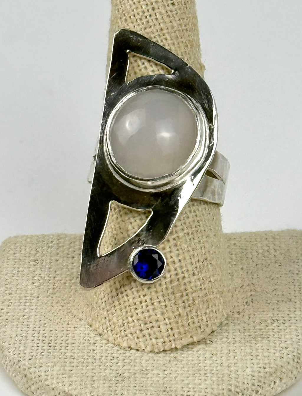 Big Sterling and Stone Crescent Ring Size 10