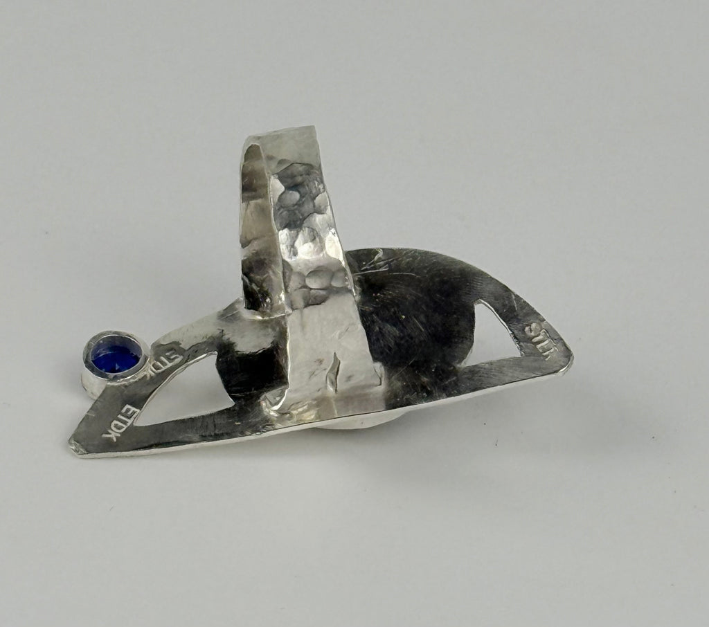 Big Sterling and Stone Crescent Ring Size 10