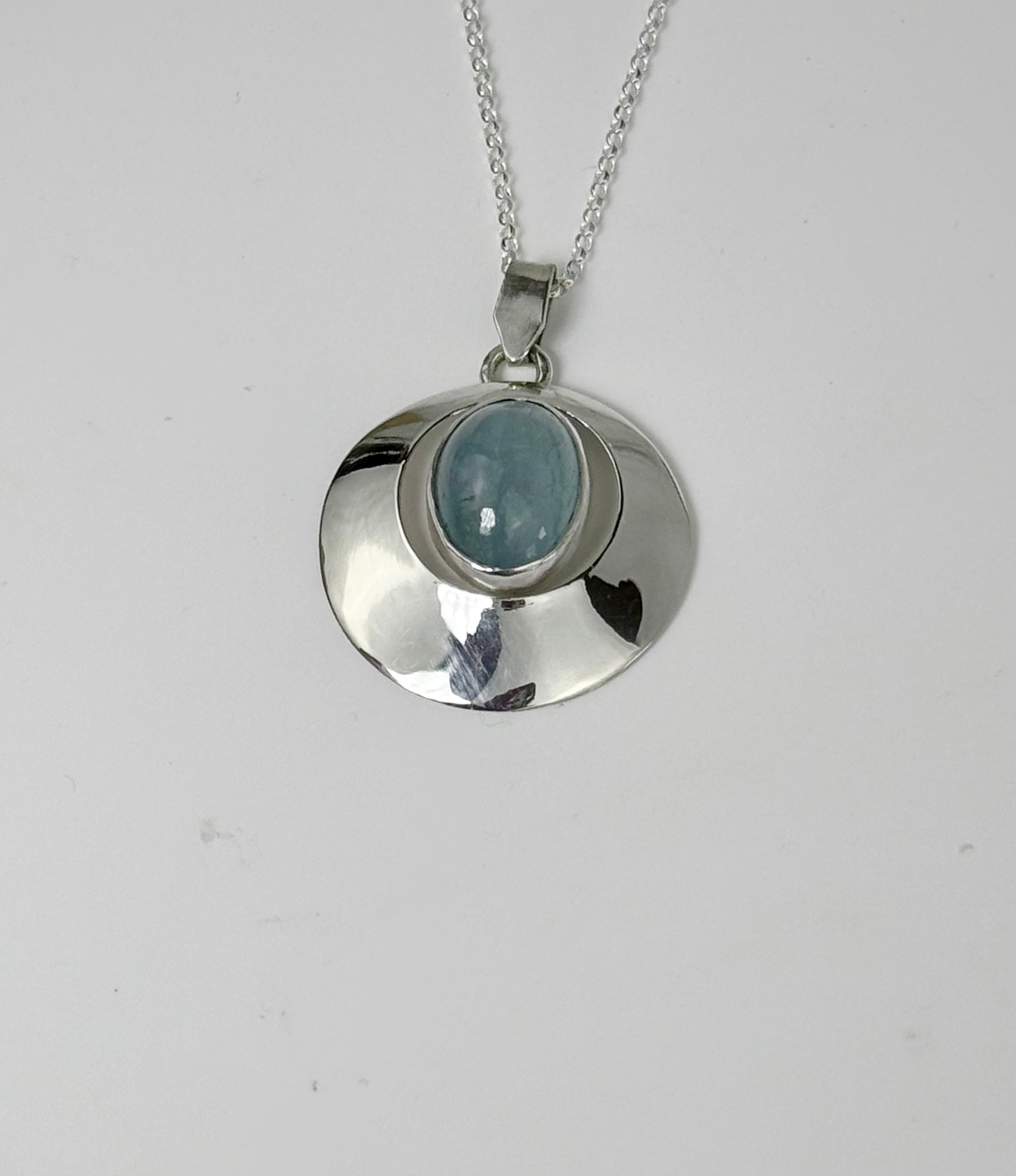 Round Aquamarine and Silver Pendant