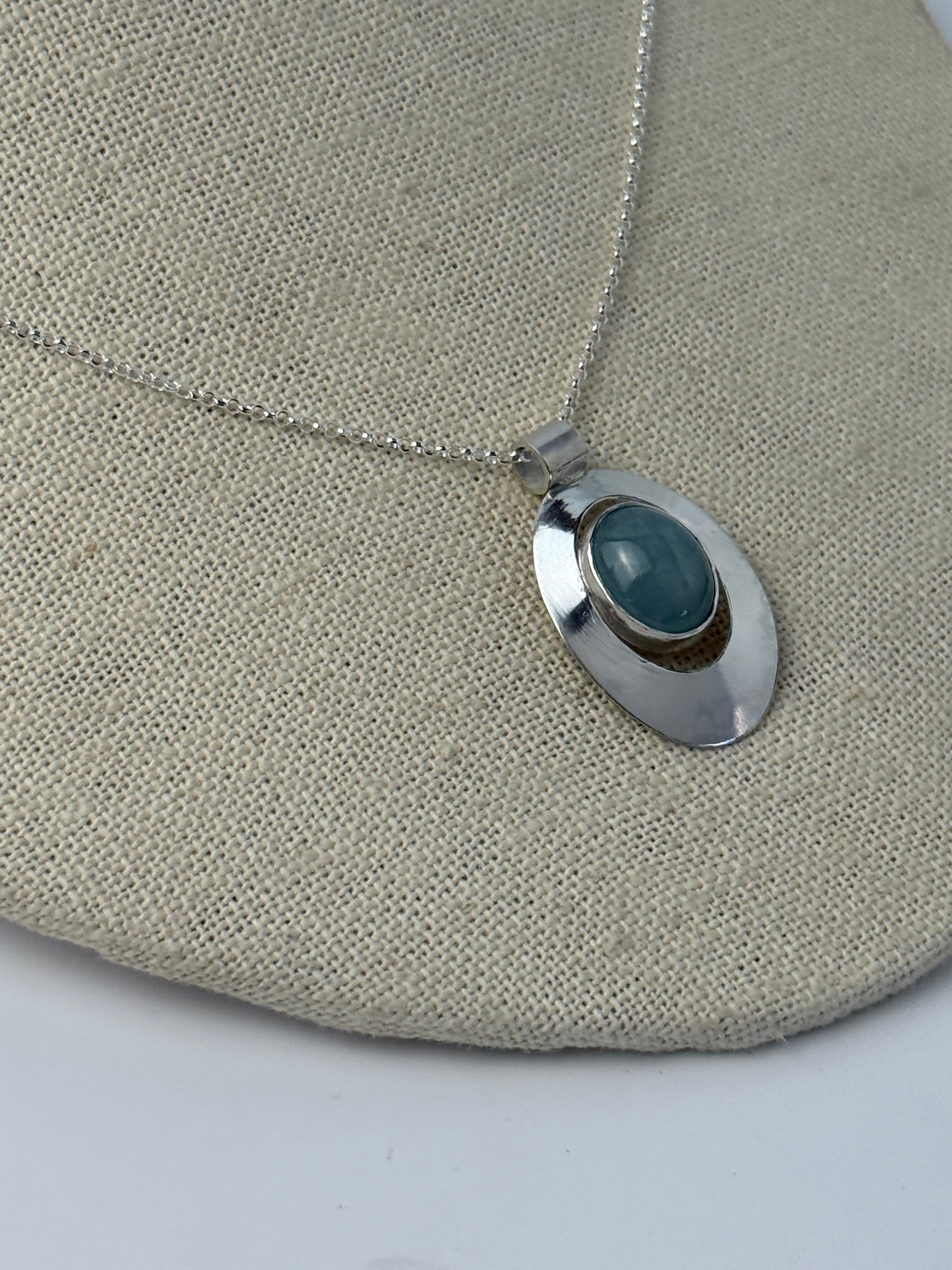 Oval Aquamarine and Silver Pendant