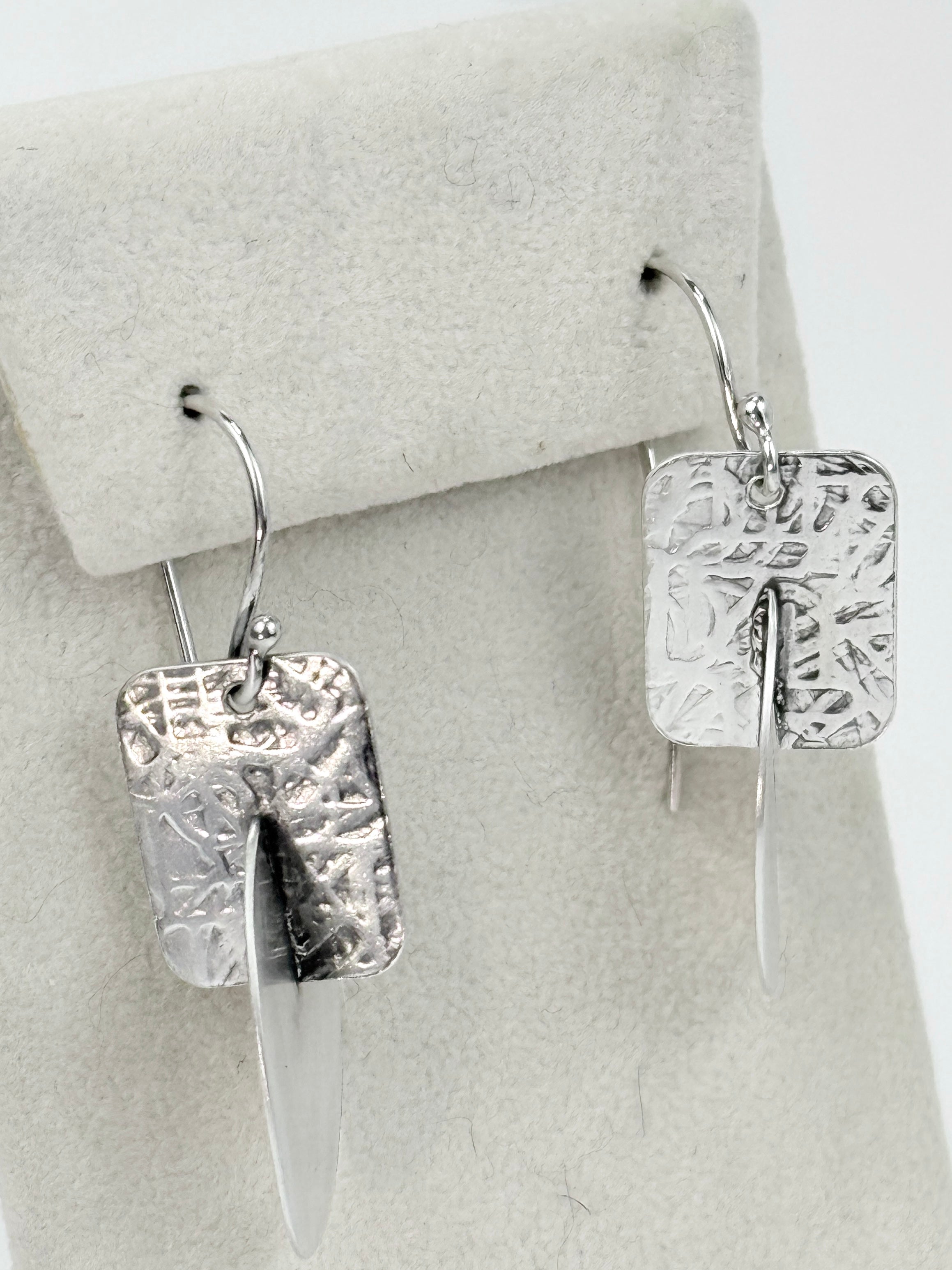 Large Three dimensional Sterling Earrings: Rectantgle and Oval