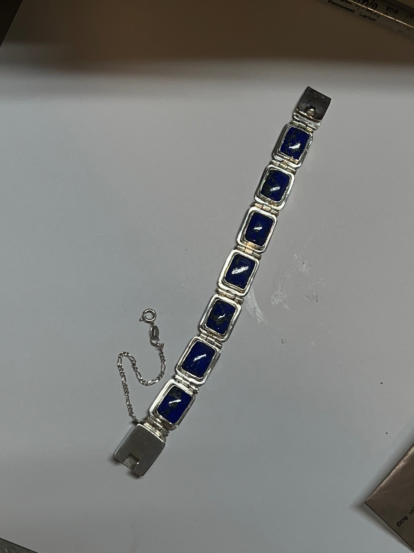 Lapis Lazuli and Sterling Hinged Bracelet.