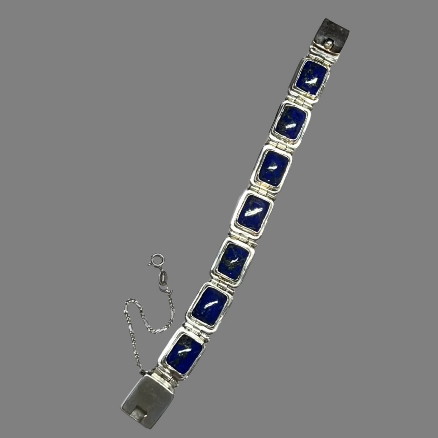 Lapis Lazuli and Sterling Hinged Bracelet.