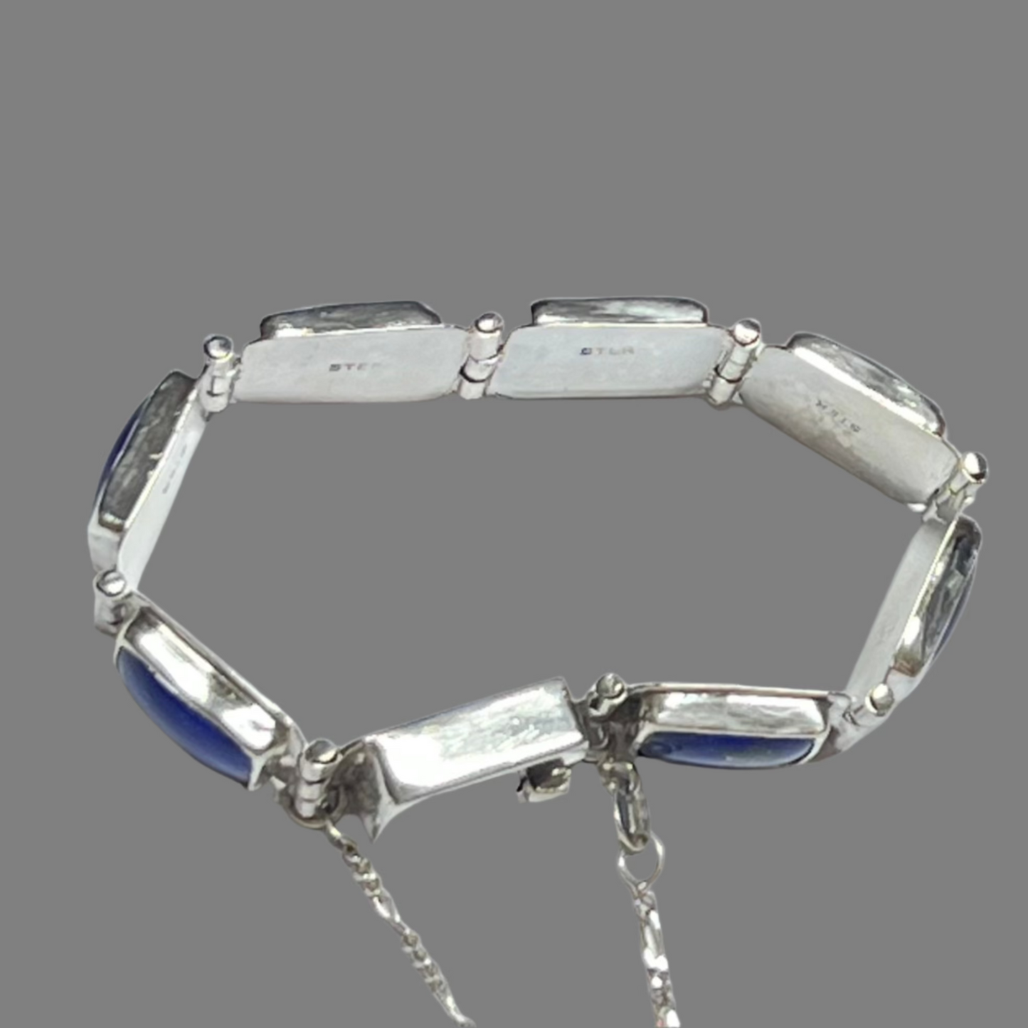 Lapis Lazuli and Sterling Hinged Bracelet.