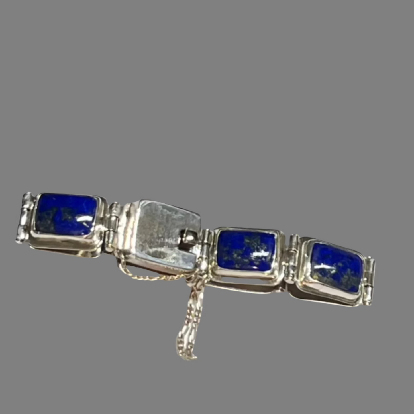 Lapis Lazuli and Sterling Hinged Bracelet.