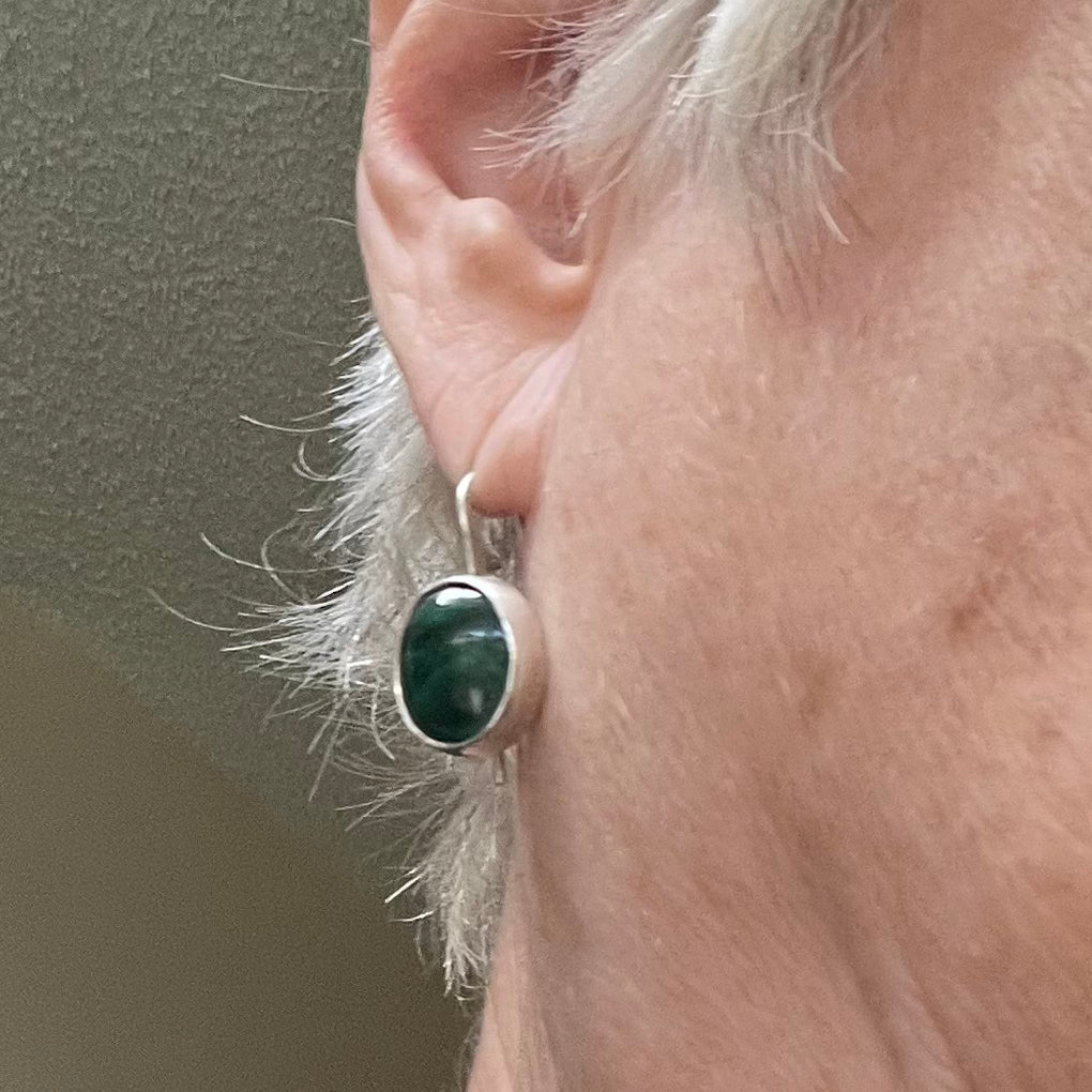 Malachite and sterling earrings with safety hooks