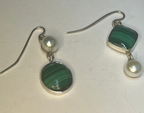 Pearl and Malachite asymmetrical earrings