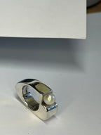 Sculptural Sterling Ring with Pearl size 6 1/2