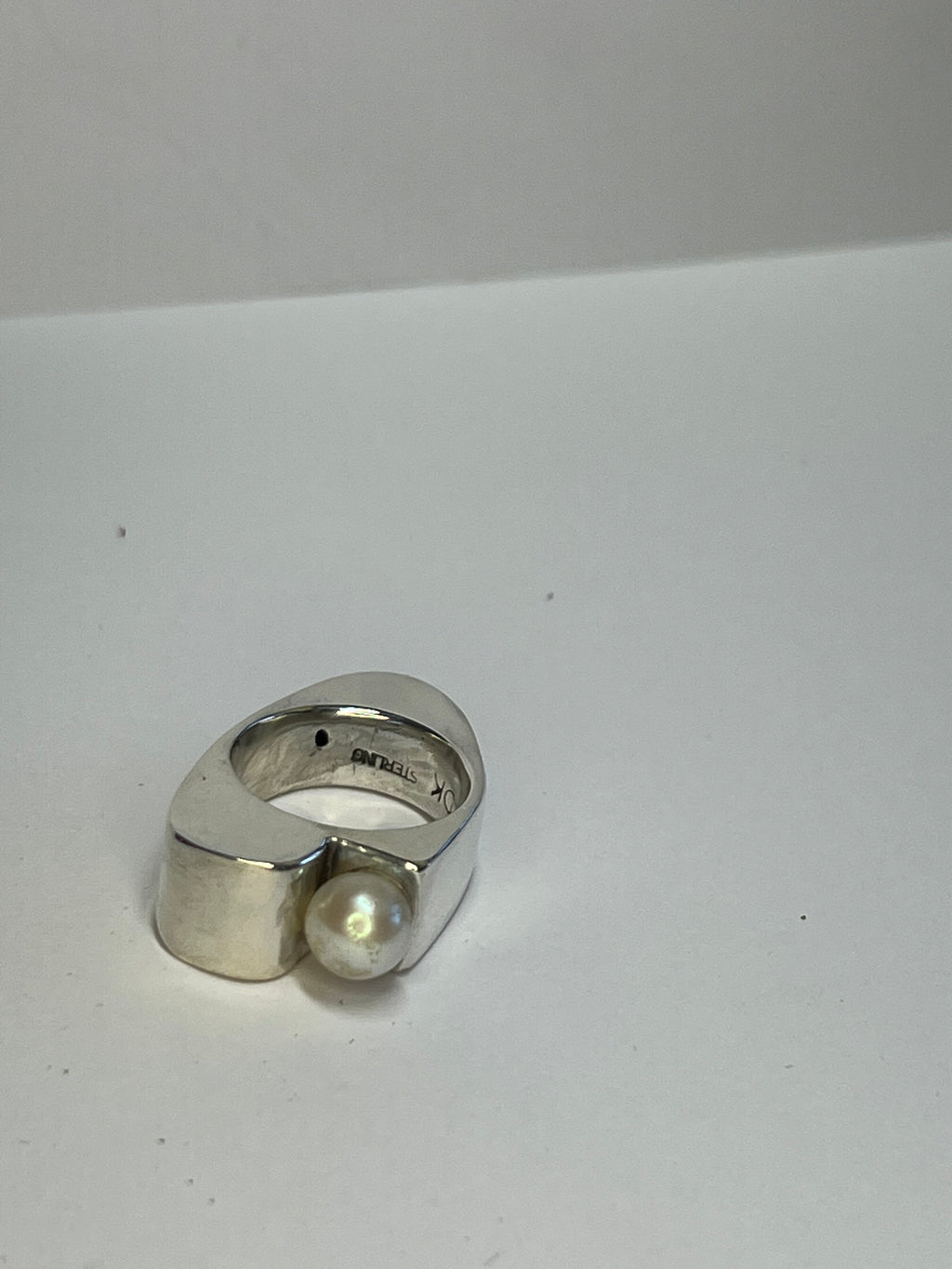 Sculptural Sterling Ring with Pearl size 6 1/2