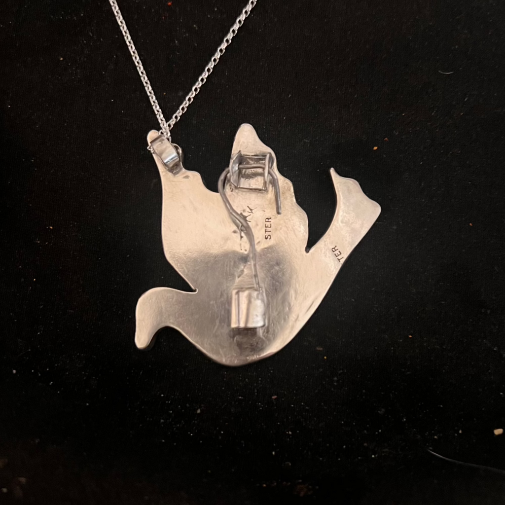 Peace in our time inlaid sterling dove pendant or brooch