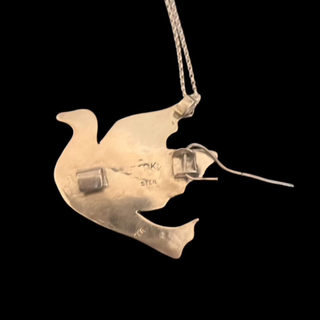 Peace in our time inlaid sterling dove pendant or brooch