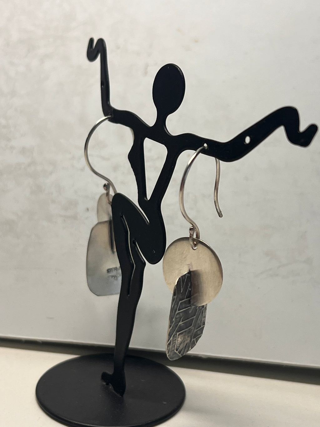 Three-dimensional Sterling Earrings: Circle and Rhombus