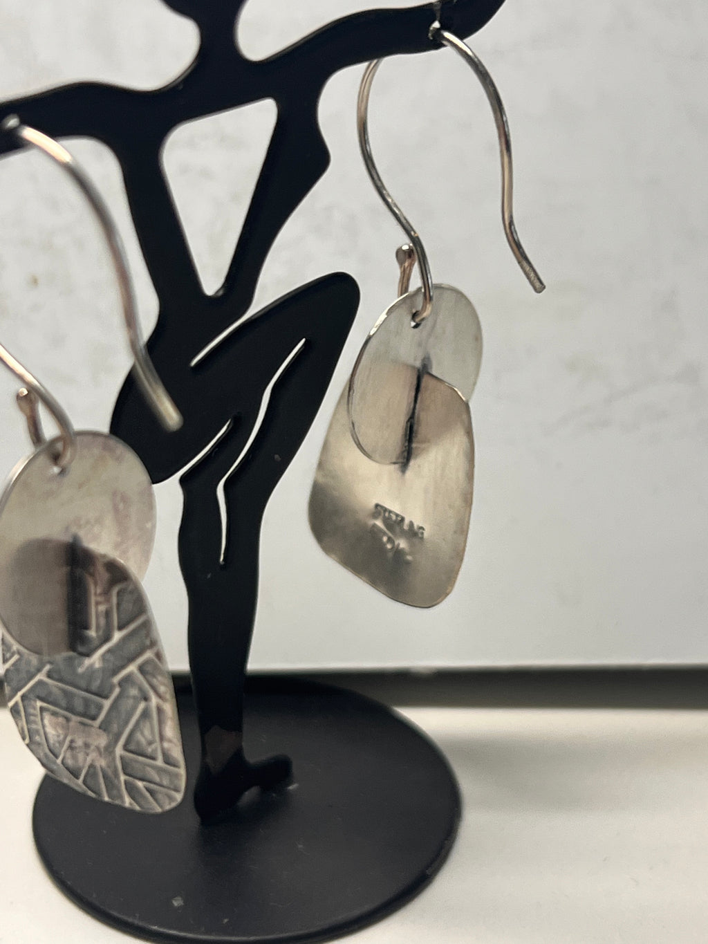 Three-dimensional Sterling Earrings: Circle and Rhombus