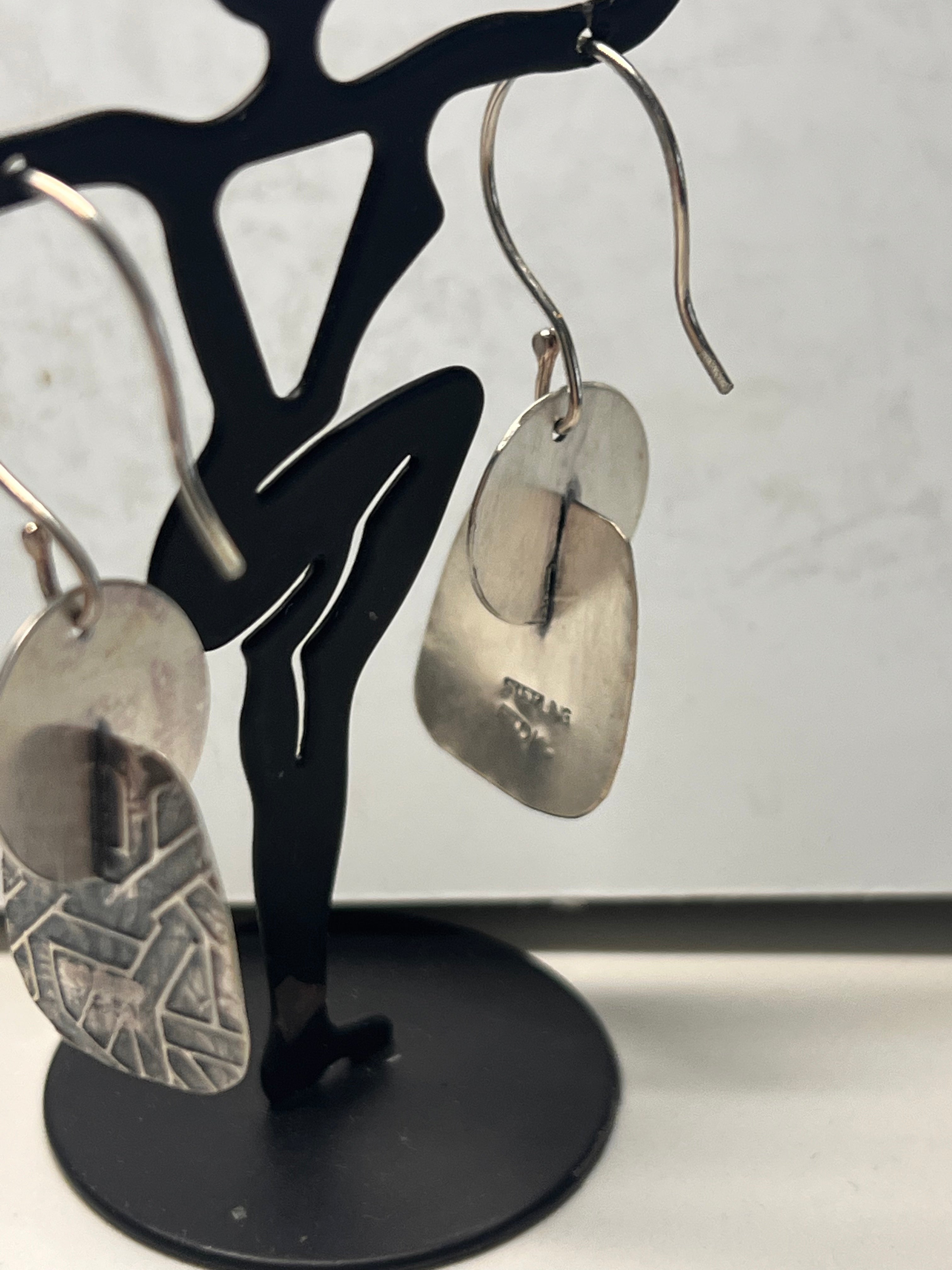 Three-dimensional Sterling Earrings: Circle and Rhombus