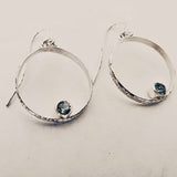 Sterling Silver Textured Hoop Earrings with Aquamarine