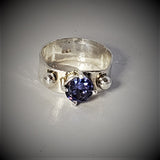 Sterling Silver Hammered  Ring with Tanzanite CZ size 7