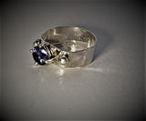 Sterling Silver Hammered  Ring with Tanzanite CZ size 7