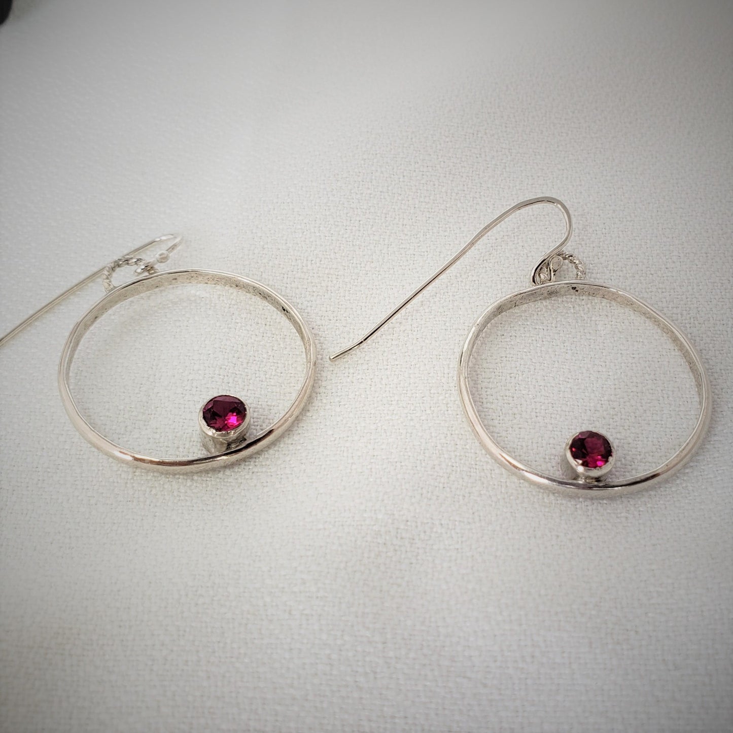 Sterling Silver Hoop Earrings with Rubies