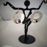 Sterling Silver Concave Domed Circular Earrings with Amethyst