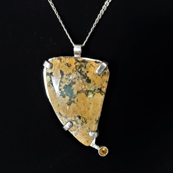 Sterling Silver and Jasper Pendant with Citrine Accent