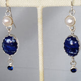 Lapis, Pearl and Sapphire Earrings