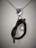 Florida  Black Coral, Fresh Water Pearl and Sterling Silver Pendant