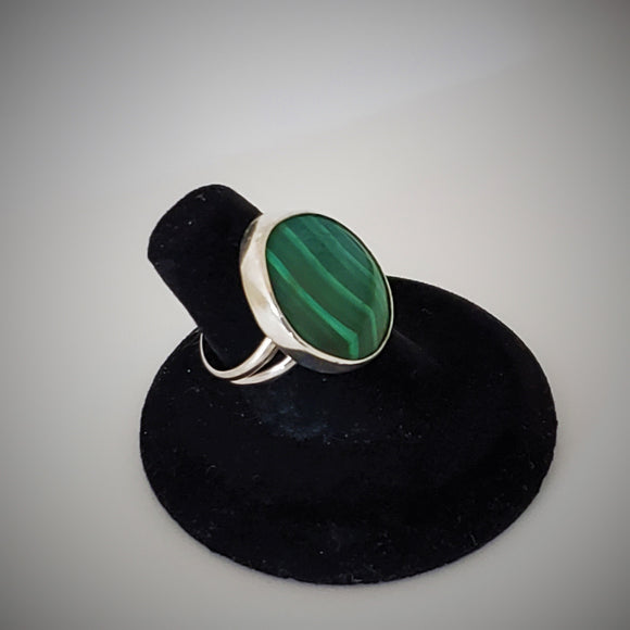 Sterling and Malachite Ring Size 7 1/2