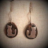 Copper and Silver Cat Earrings