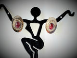 Sterling Silver Post Earrings with Natural Ruby Cabochons