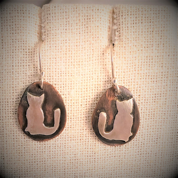Copper and Silver Cat Earrings
