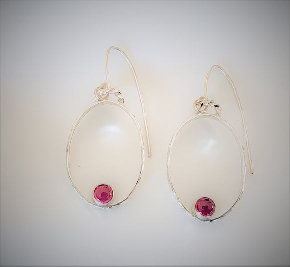 Sterling Silver Oval Earrings with Ruby