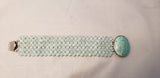 Beaded Bracelet with Hand Cut Turquoise Cabochon Box Clasp