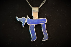 Sterling Silver Chai Inlaid with Lapis Lazuli