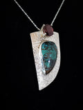 Textured Silver Pendant with Chrysocolla and Garnet
