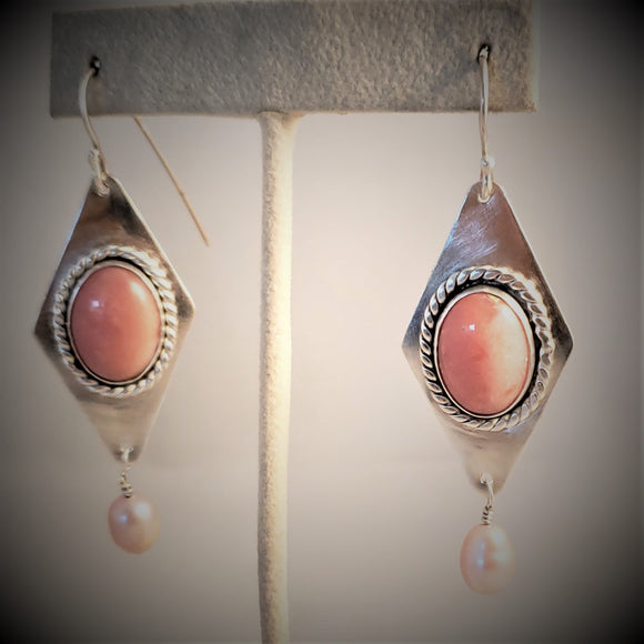 Pink Opal and Pearl Sterling Earrings