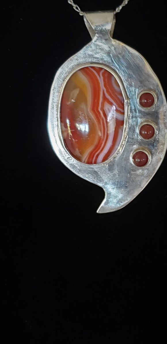 Sterling Silver Pendant with Agate and Carnelian